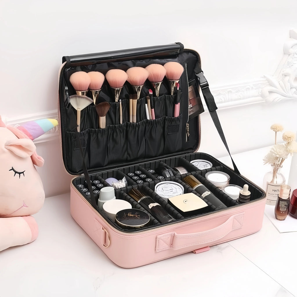 Large Capacity Makeup Box with Multi Function and Convenient Handheld Nail Art Tattoo Partition Storage Toolbox Makeup Bag