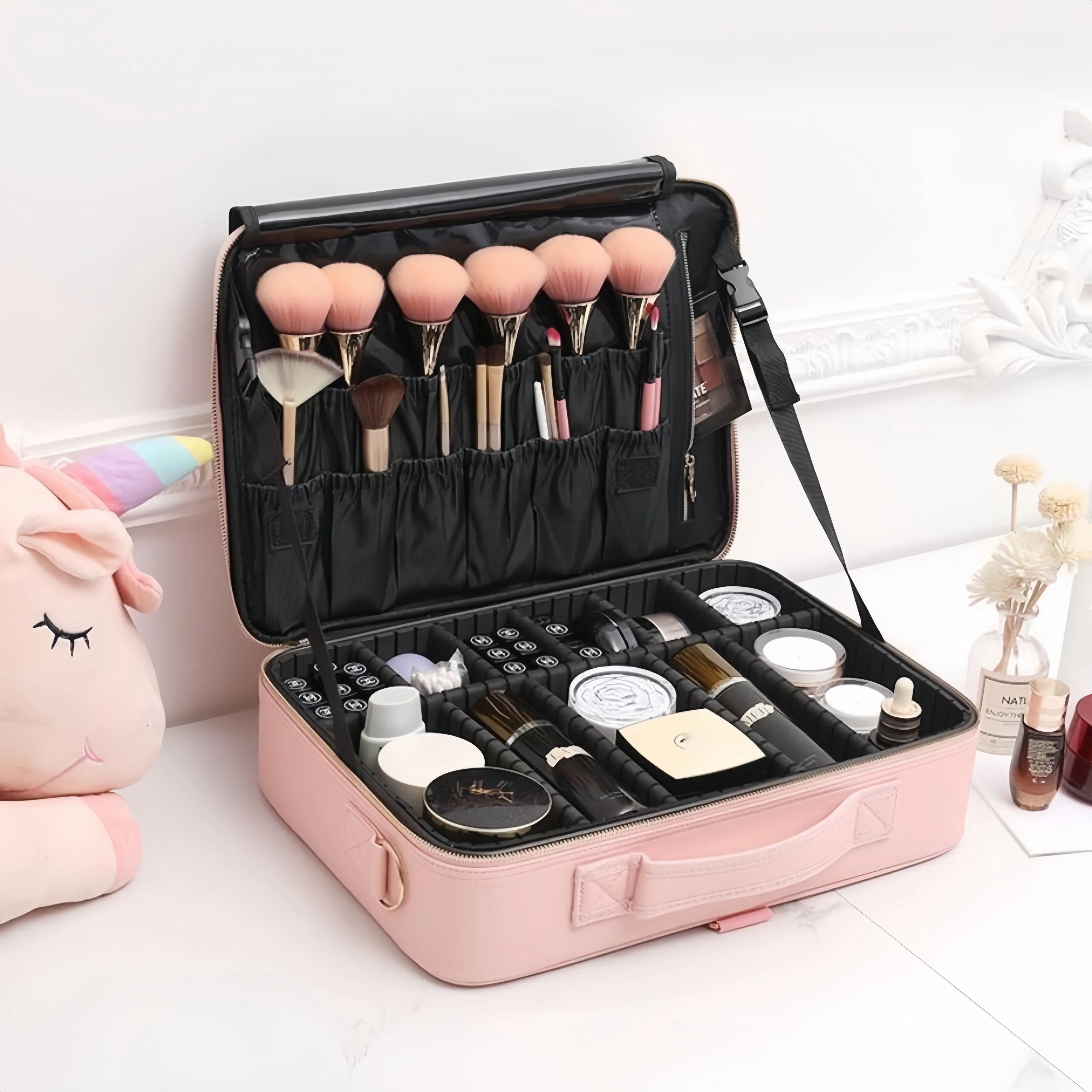 Large Capacity Makeup Box with Multi Function and Convenient Handheld Nail Art Tattoo Partition Storage Toolbox Makeup Bag
