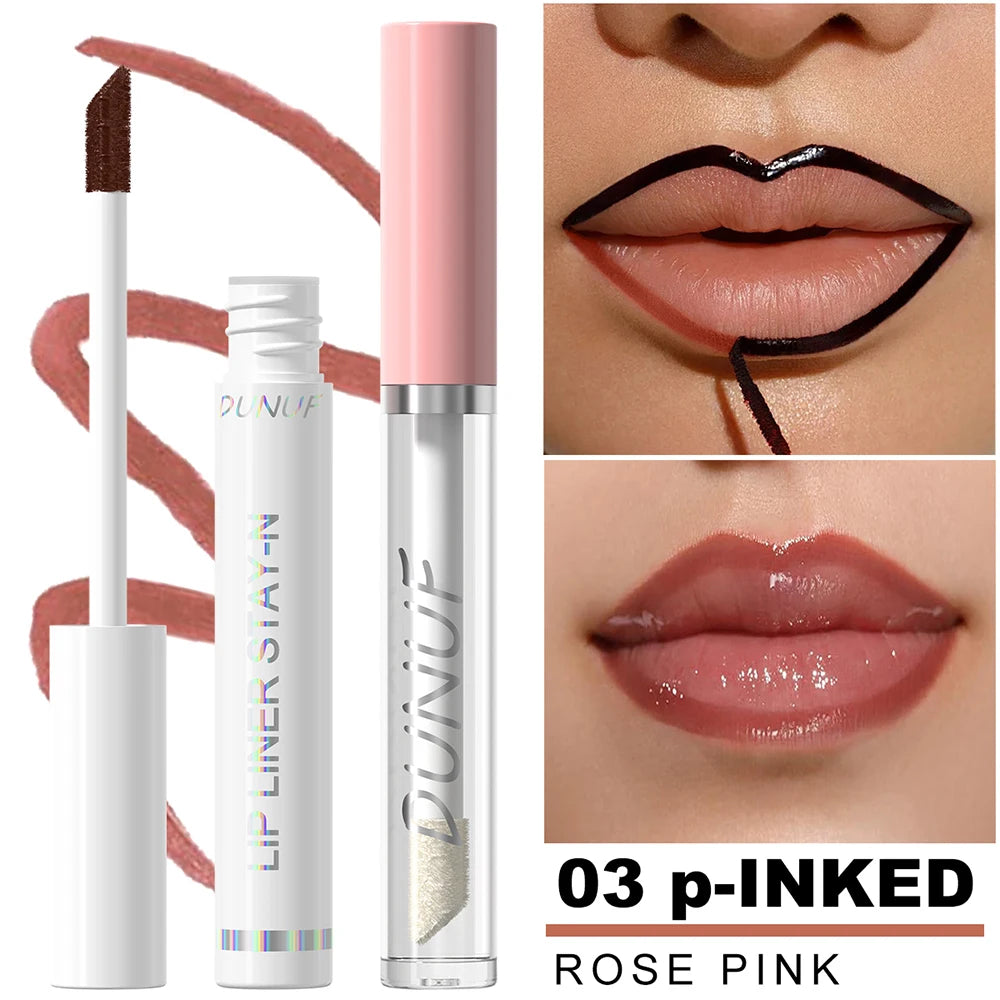 2pcs Long Lasting Peel Off Lip Liner Set With Moisturizing Non Stick Lip Oil Waterproof Stay Nourishing Liquid Care