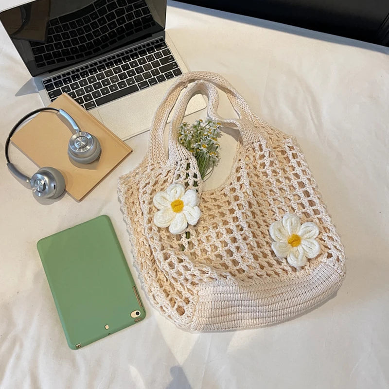 Women's Large Capacity Knitted Tote Handbag Fashion Summer Beach Bag Lightweight Casual Shoulder Chic Hobo Top Handle