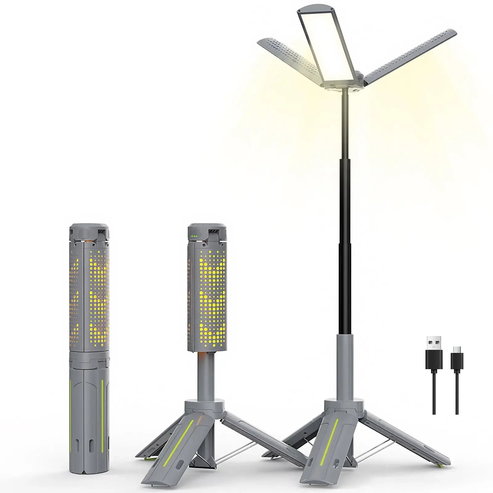 Telescopic Camping Lantern with Stand (40" Tripod) Rechargeable Camping Light 8000mAh & Lantern Flashlight 360° LED Heads