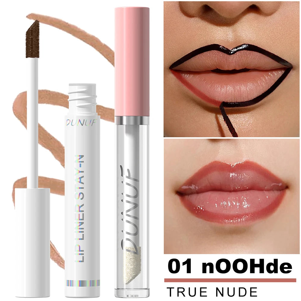 2pcs Long Lasting Peel Off Lip Liner Set With Moisturizing Non Stick Lip Oil Waterproof Stay Nourishing Liquid Care