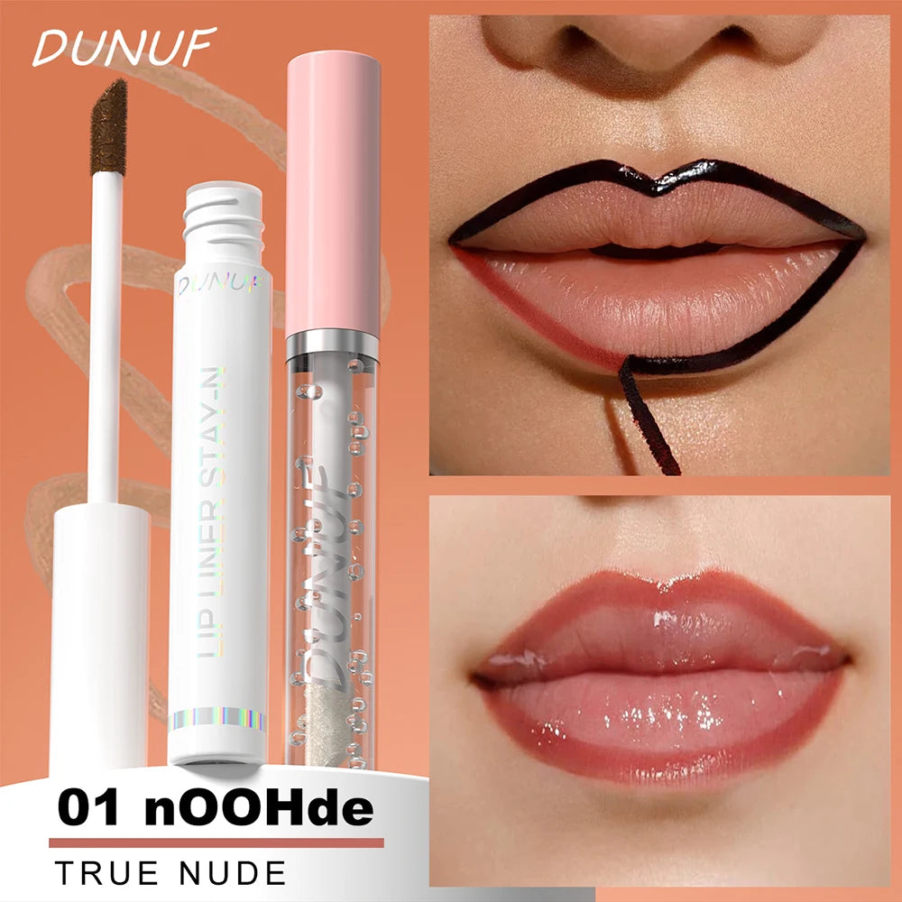 2pcs Long Lasting Peel Off Lip Liner Set With Moisturizing Non Stick Lip Oil Waterproof Stay Nourishing Liquid Care