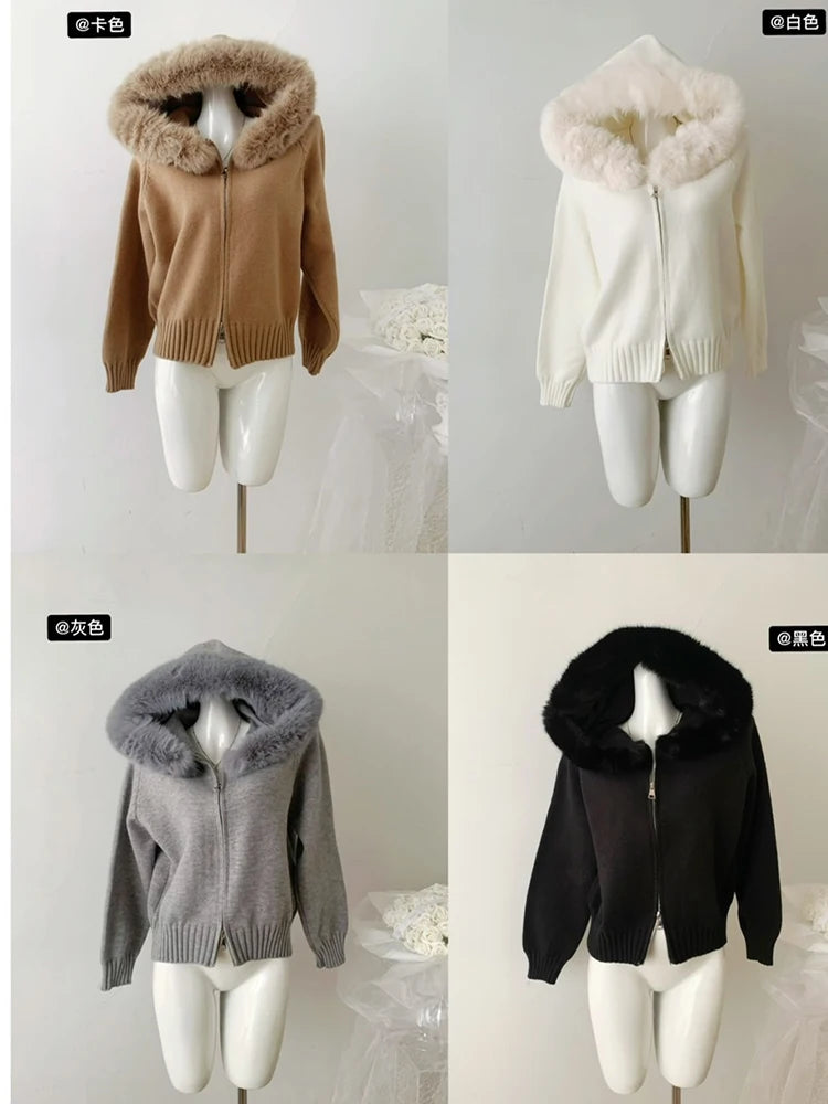 Winter Women Old Money Shoujo Girl Long Sleeve Full Zip Cardigan Sweater Cuddly Hoodies Knitwear 2000s Aesthetic Korean Fashion