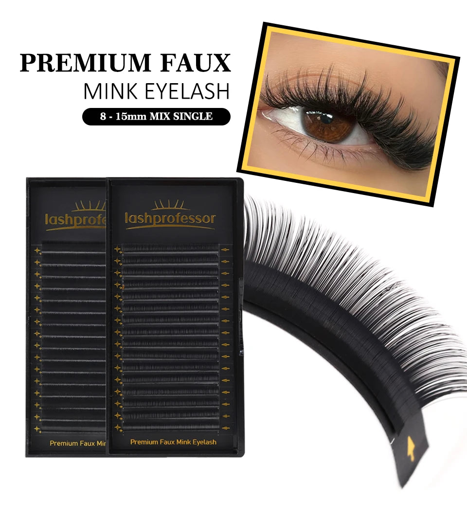 Lashprofessor Individual Eyelash Extension Long Length Classic Lashes Extensions Trays Wholesale Matte Black Soft Mink Faux Lash