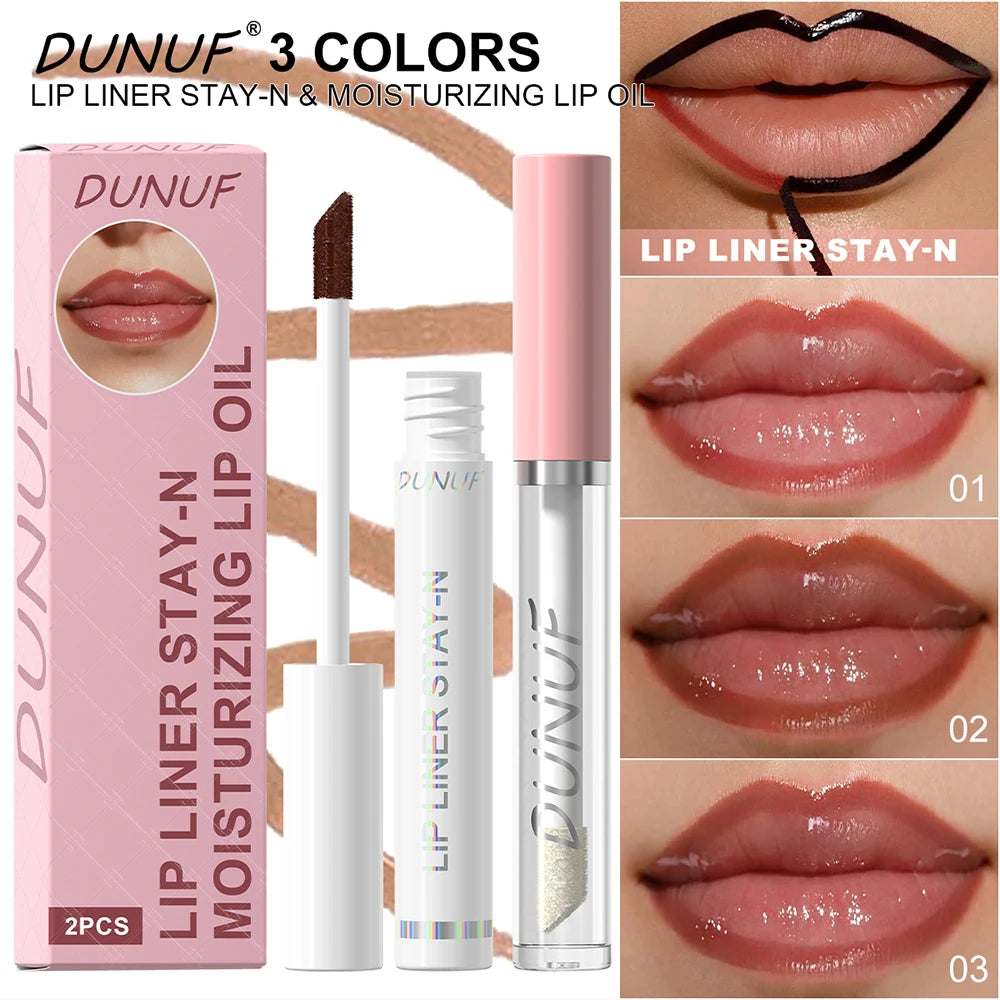 2pcs Long Lasting Peel Off Lip Liner Set With Moisturizing Non Stick Lip Oil Waterproof Stay Nourishing Liquid Care