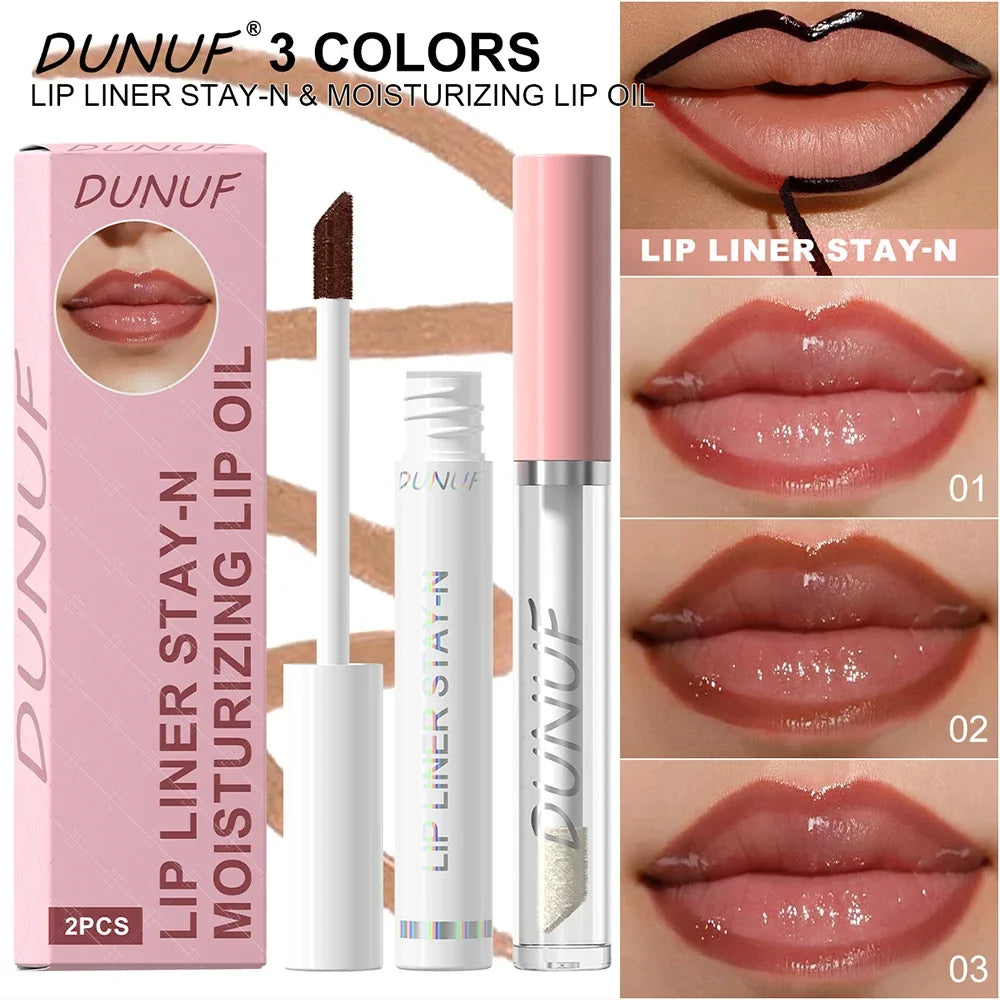 2pcs Long Lasting Peel Off Lip Liner Set With Moisturizing Non Stick Lip Oil Waterproof Stay Nourishing Liquid Care