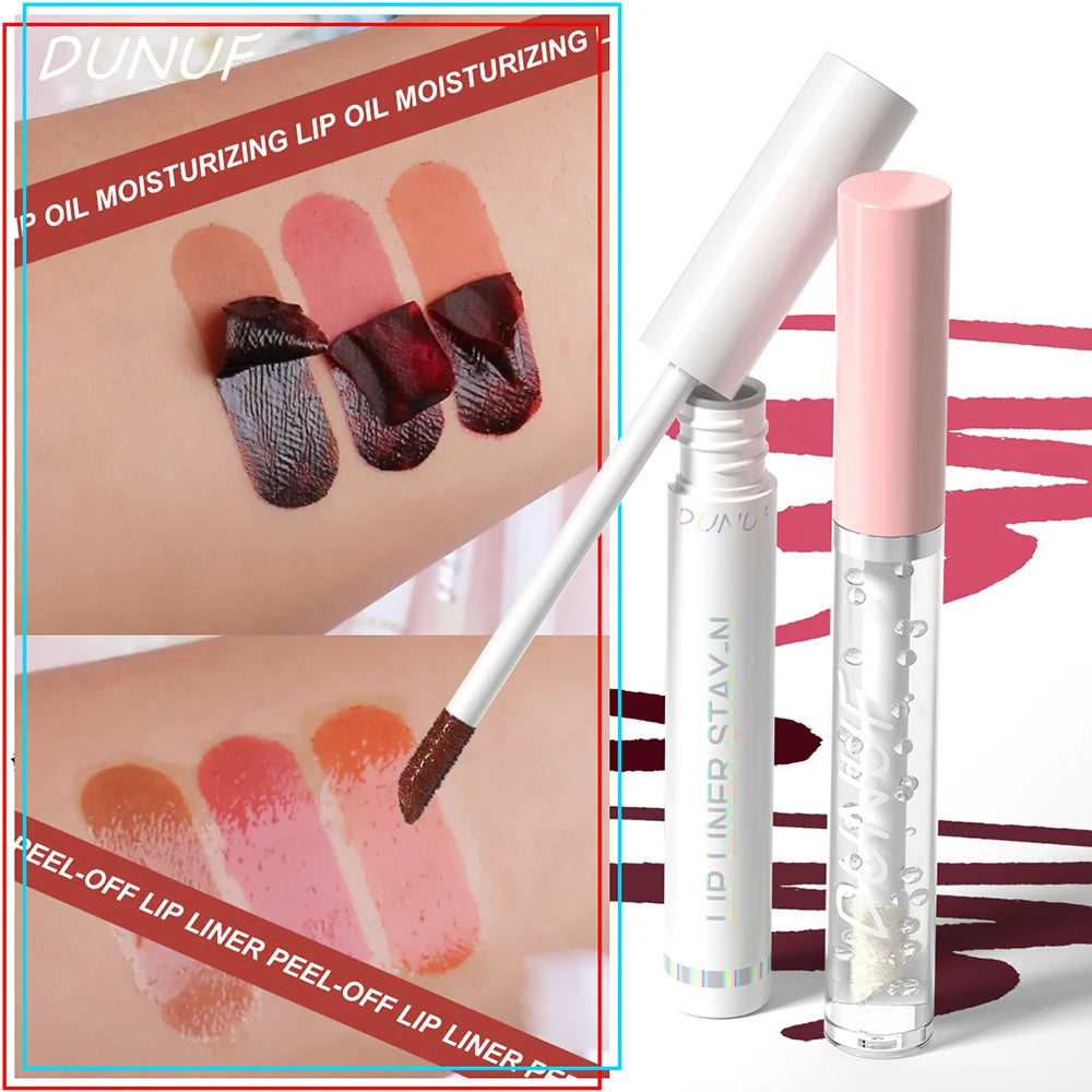 2pcs Long Lasting Peel Off Lip Liner Set With Moisturizing Non Stick Lip Oil Waterproof Stay Nourishing Liquid Care