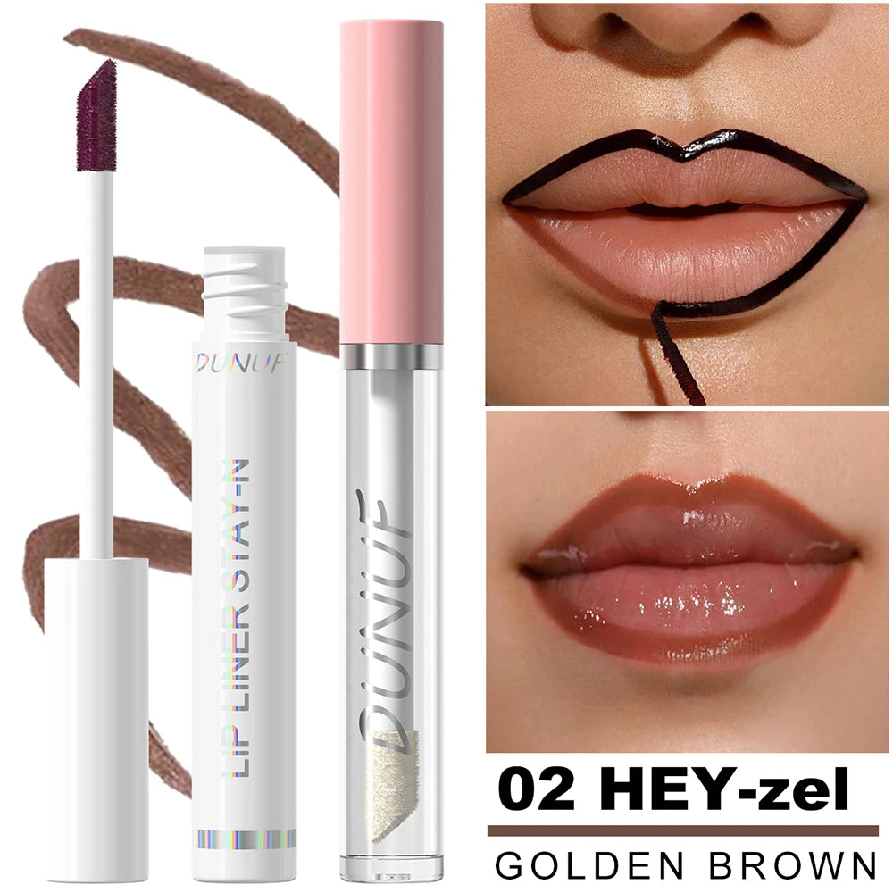 2pcs Long Lasting Peel Off Lip Liner Set With Moisturizing Non Stick Lip Oil Waterproof Stay Nourishing Liquid Care